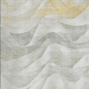HomeRoots 10' Contemporary Silver, Gold & Ivory Abstract Washable Area Rug with UV Protection & Stain Resistance 694821