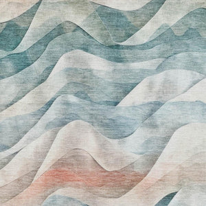 HomeRoots 5' X 8' Teal Peach Ivory Abstract Area Rug - Washable, UV-Protected, Stylish, Family-Friendly Design 694823