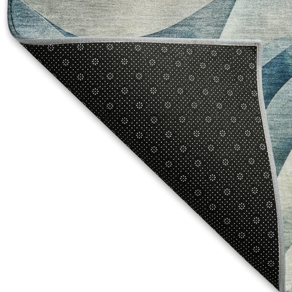 HomeRoots 8' X 8' Teal Peach Ivory Abstract Washable Round Rug – Durable, UV-Protected for Busy Homes! 694824