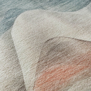 HomeRoots 8' X 8' Teal Peach Ivory Abstract Washable Round Rug – Durable, UV-Protected for Busy Homes! 694824