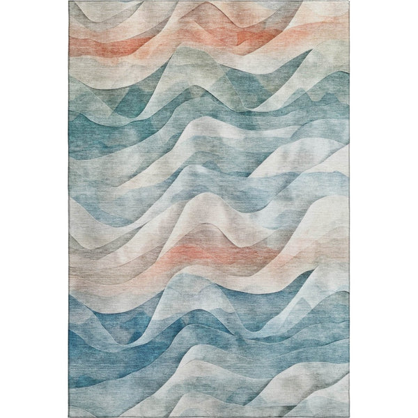 HomeRoots 9' X 12' Teal, Peach & Ivory Abstract Area Rug - Washable, Stain-Resistant, UV Protected Design! 694826
