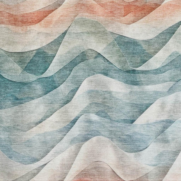 HomeRoots 9' X 12' Teal, Peach & Ivory Abstract Area Rug - Washable, Stain-Resistant, UV Protected Design! 694826