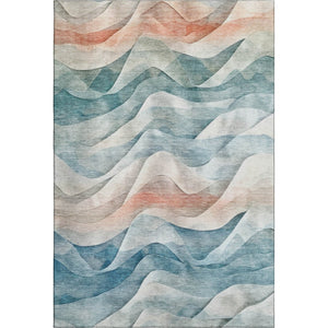 HomeRoots 10' X 14' Teal, Peach & Ivory Abstract Area Rug - Washable, UV Protected & Perfect for High-Traffic Areas 694827