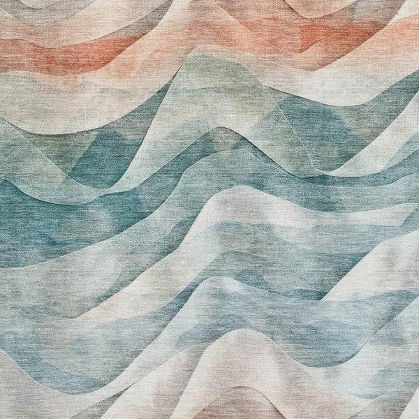 HomeRoots 10' X 14' Teal, Peach & Ivory Abstract Area Rug - Washable, UV Protected & Perfect for High-Traffic Areas 694827