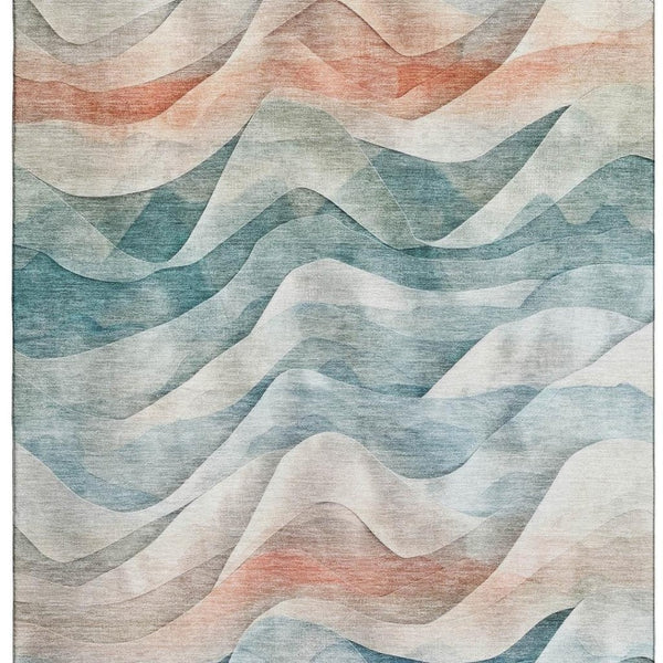 HomeRoots 10' X 14' Teal, Peach & Ivory Abstract Area Rug - Washable, UV Protected & Perfect for High-Traffic Areas 694827