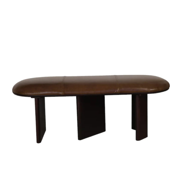 HomeRoots 48" Brown Genuine Leather Upholstered Bench with Solid Wood Legs - Stylish Entryway Seating Solution 694828