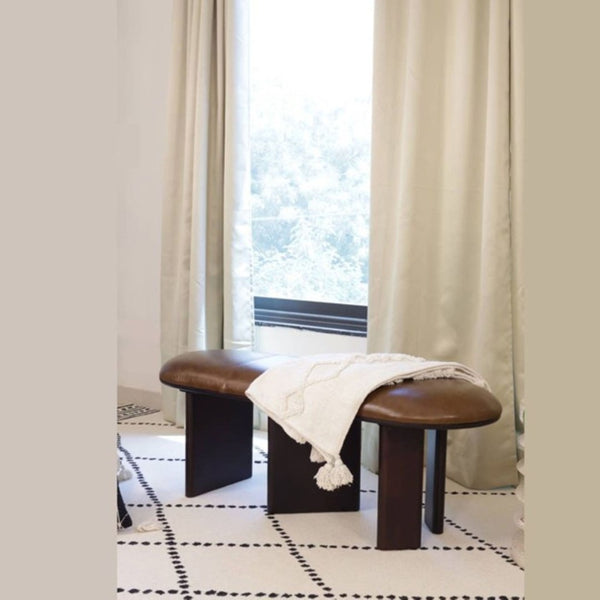 HomeRoots 48" Brown Genuine Leather Upholstered Bench with Solid Wood Legs - Stylish Entryway Seating Solution 694828
