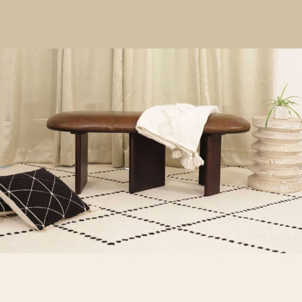 HomeRoots 48" Brown Genuine Leather Upholstered Bench with Solid Wood Legs - Stylish Entryway Seating Solution 694828