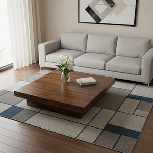 HomeRoots 39" Walnut Wood Square Block Coffee Table with Hidden Storage for Modern Living Room Style & Function 694829