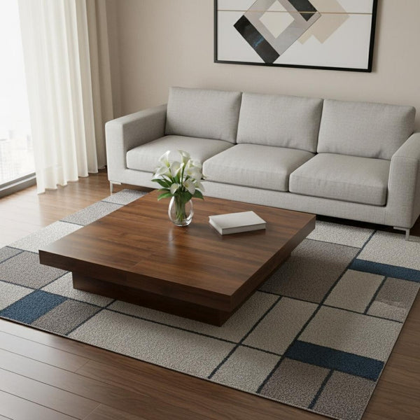 HomeRoots 39" Walnut Wood Square Block Coffee Table with Hidden Storage for Modern Living Room Style & Function 694829