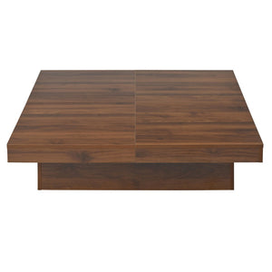 HomeRoots 39" Walnut Wood Square Block Coffee Table with Hidden Storage for Modern Living Room Style & Function 694829