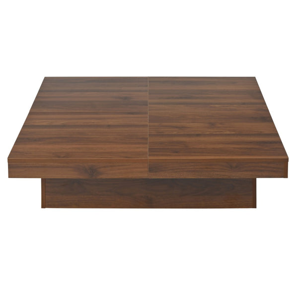 HomeRoots 39" Walnut Wood Square Block Coffee Table with Hidden Storage for Modern Living Room Style & Function 694829