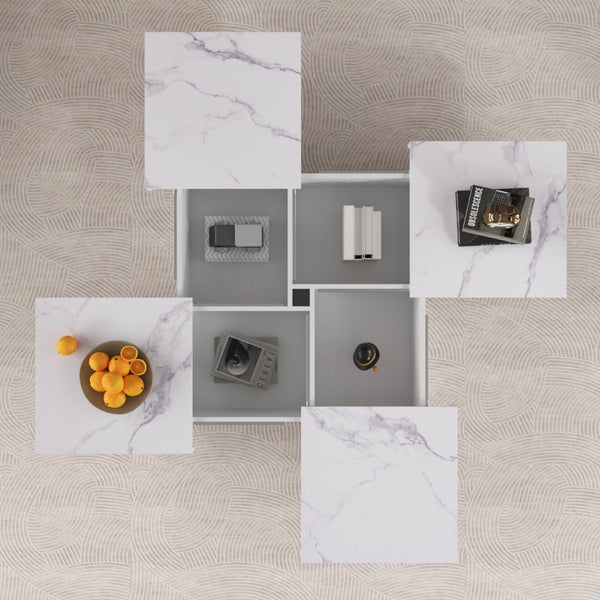 HomeRoots 39" White Faux Marble Square Coffee Table with Hidden Storage – Modern Chic Design for Any Room 694830