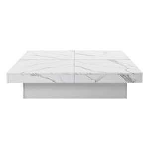 HomeRoots 39" White Faux Marble Square Coffee Table with Hidden Storage – Modern Chic Design for Any Room 694830