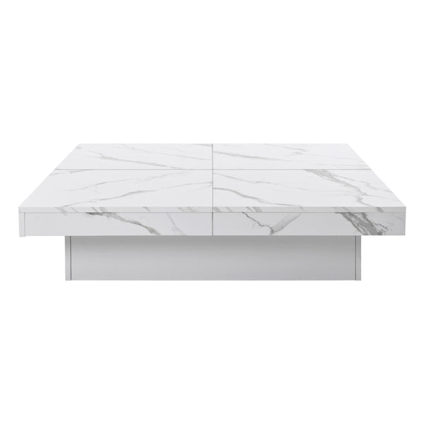 HomeRoots 39" White Faux Marble Square Coffee Table with Hidden Storage – Modern Chic Design for Any Room 694830