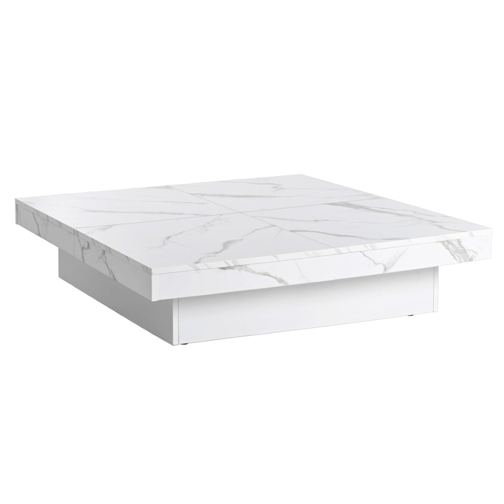 HomeRoots 39" White Faux Marble Square Coffee Table with Hidden Storage – Modern Chic Design for Any Room 694830