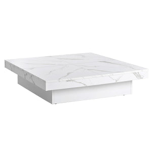 HomeRoots 39" White Faux Marble Square Coffee Table with Hidden Storage – Modern Chic Design for Any Room 694830