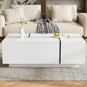 HomeRoots 47" White Wood Extendable Coffee Table with Hidden Storage for Modern Living Room and Office Style 694831