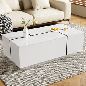 HomeRoots 47" White Wood Extendable Coffee Table with Hidden Storage for Modern Living Room and Office Style 694831