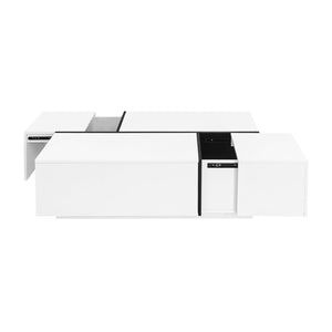 HomeRoots 47" White Wood Extendable Coffee Table with Hidden Storage for Modern Living Room and Office Style 694831