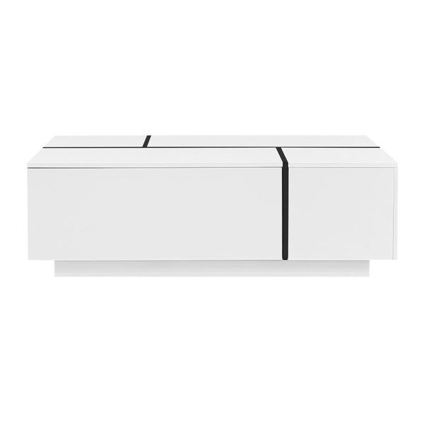 HomeRoots 47" White Wood Extendable Coffee Table with Hidden Storage for Modern Living Room and Office Style 694831