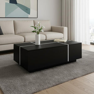 HomeRoots 47" Black Wood Extendable Coffee Table with Hidden Storage for a Modern, Organized Living Space 694832