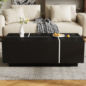 HomeRoots 47" Black Wood Extendable Coffee Table with Hidden Storage for a Modern, Organized Living Space 694832
