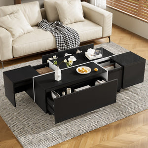 HomeRoots 47" Black Wood Extendable Coffee Table with Hidden Storage for a Modern, Organized Living Space 694832
