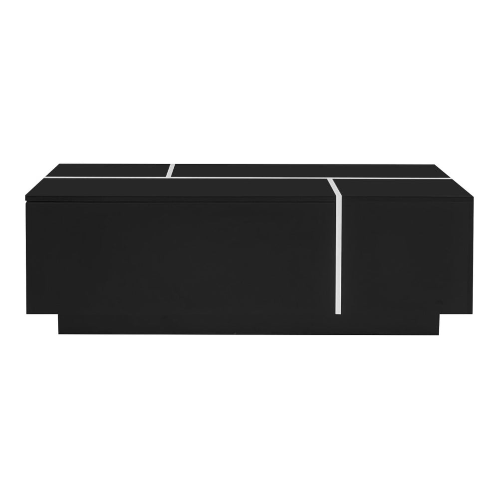 HomeRoots 47" Black Wood Extendable Coffee Table with Hidden Storage for a Modern, Organized Living Space 694832