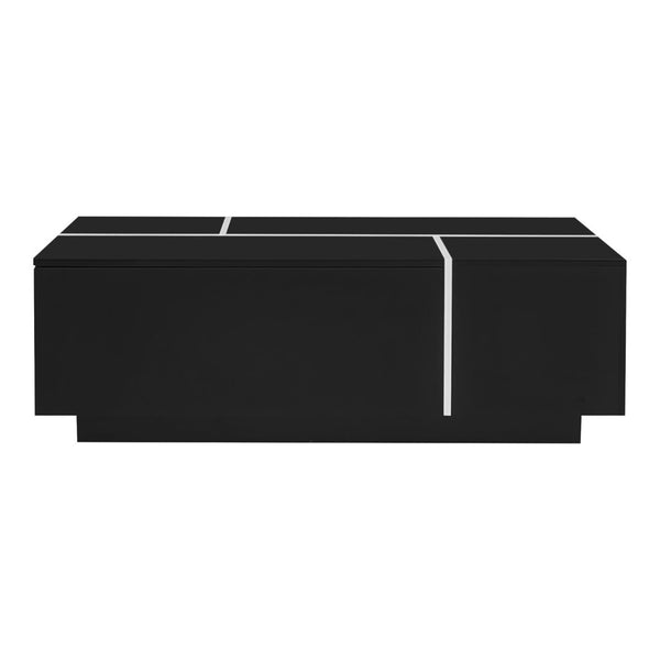 HomeRoots 47" Black Wood Extendable Coffee Table with Hidden Storage for a Modern, Organized Living Space 694832