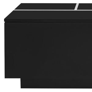 HomeRoots 47" Black Wood Extendable Coffee Table with Hidden Storage for a Modern, Organized Living Space 694832