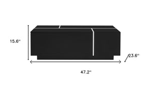 HomeRoots 47" Black Wood Extendable Coffee Table with Hidden Storage for a Modern, Organized Living Space 694832