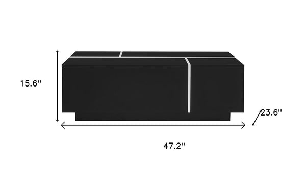HomeRoots 47" Black Wood Extendable Coffee Table with Hidden Storage for a Modern, Organized Living Space 694832
