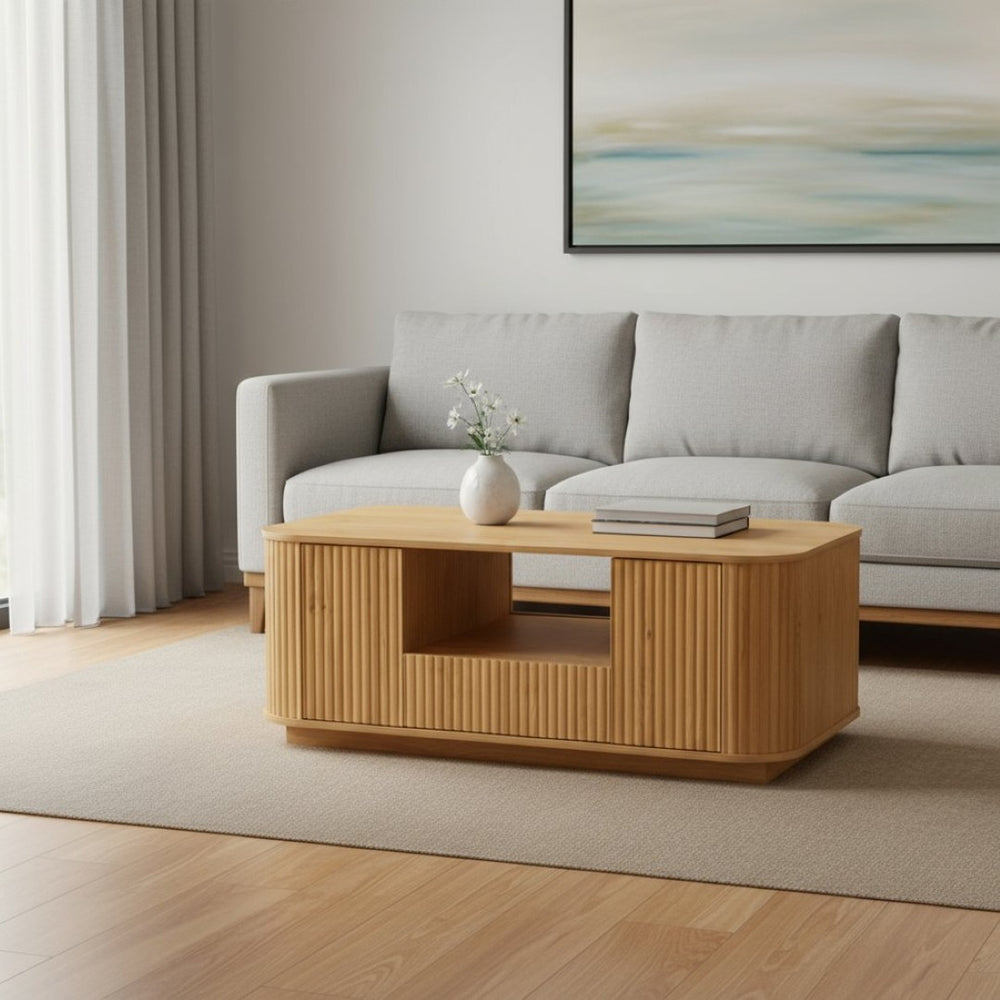 HomeRoots 47" Natural Wood Oval Coffee Table with Storage - Stylish, Modern Design for Living Spaces & Offices 694833