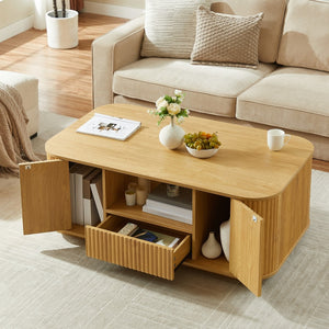 HomeRoots 47" Natural Wood Oval Coffee Table with Storage - Stylish, Modern Design for Living Spaces & Offices 694833