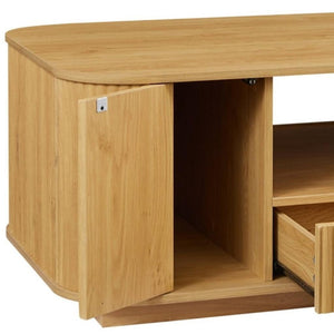 HomeRoots 47" Natural Wood Oval Coffee Table with Storage - Stylish, Modern Design for Living Spaces & Offices 694833