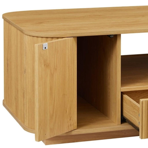 HomeRoots 47" Natural Wood Oval Coffee Table with Storage - Stylish, Modern Design for Living Spaces & Offices 694833