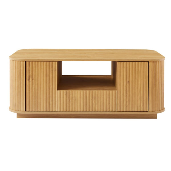HomeRoots 47" Natural Wood Oval Coffee Table with Storage - Stylish, Modern Design for Living Spaces & Offices 694833