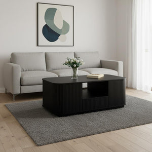HomeRoots 47" Black Oval Coffee Table with Storage - Stylish, Durable Design for Modern Living Spaces & Offices 694834
