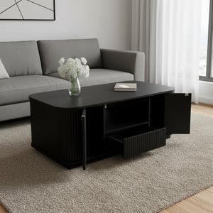HomeRoots 47" Black Oval Coffee Table with Storage - Stylish, Durable Design for Modern Living Spaces & Offices 694834