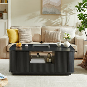 HomeRoots 47" Black Oval Coffee Table with Storage - Stylish, Durable Design for Modern Living Spaces & Offices 694834