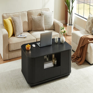 HomeRoots 47" Black Oval Coffee Table with Storage - Stylish, Durable Design for Modern Living Spaces & Offices 694834