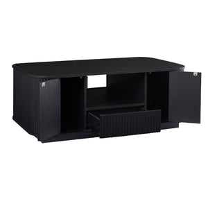 HomeRoots 47" Black Oval Coffee Table with Storage - Stylish, Durable Design for Modern Living Spaces & Offices 694834