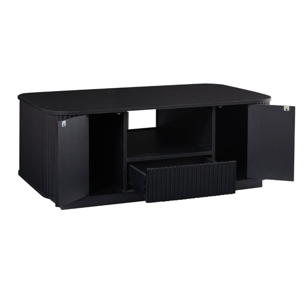 HomeRoots 47" Black Oval Coffee Table with Storage - Stylish, Durable Design for Modern Living Spaces & Offices 694834