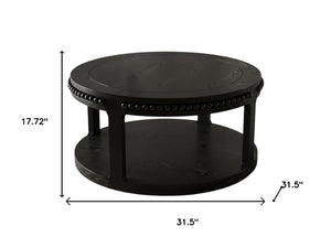 HomeRoots 32" Modern Classic Black Wood Round Coffee Table with Two-Tier Storage, Beaded Edge & Easy Assembly 694835
