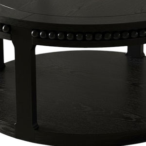 HomeRoots 32" Modern Classic Black Wood Round Coffee Table with Two-Tier Storage, Beaded Edge & Easy Assembly 694835