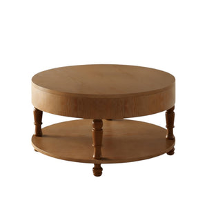 HomeRoots 32" Natural Wood Round Coffee Table with Lift-Top Hidden Storage & Stylish Open Shelf Display 694836