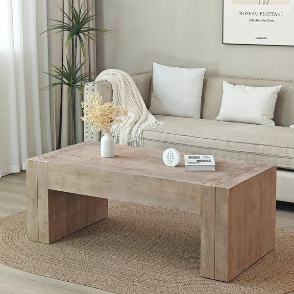 HomeRoots 49" Natural Wood Chunky Rectangular Coffee Table - Rustic Charm for Modern Living Spaces & Offices 694837