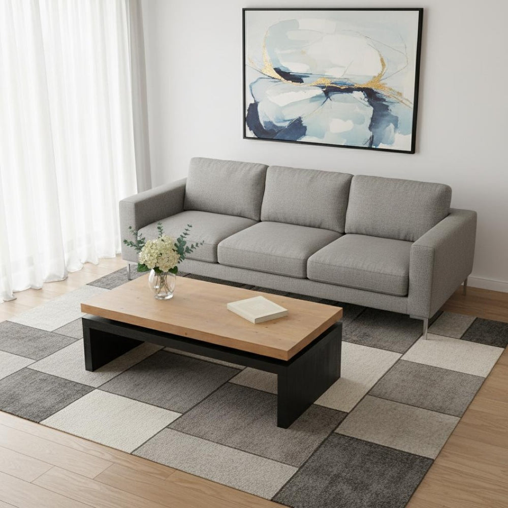 HomeRoots 48" Striking Two-Tone Floating Frame Coffee Table – Modern Natural Wood and Black Base Design 694838