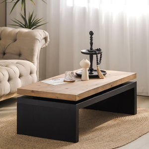 HomeRoots 48" Striking Two-Tone Floating Frame Coffee Table – Modern Natural Wood and Black Base Design 694838